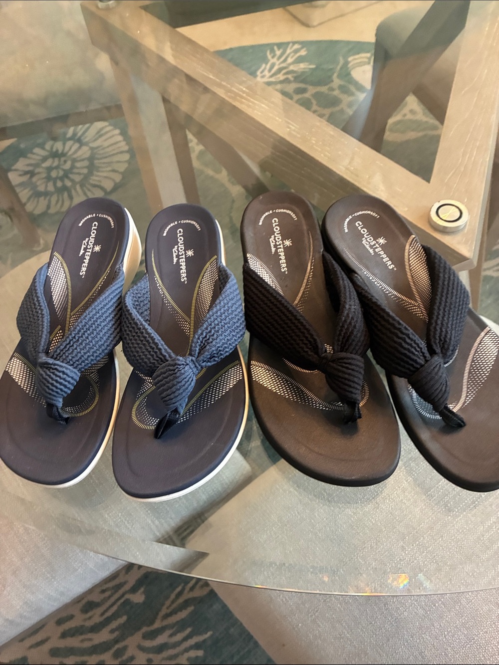 2 pairs, black and navy Clark’s Cloudsteppers  sandals. Size 8